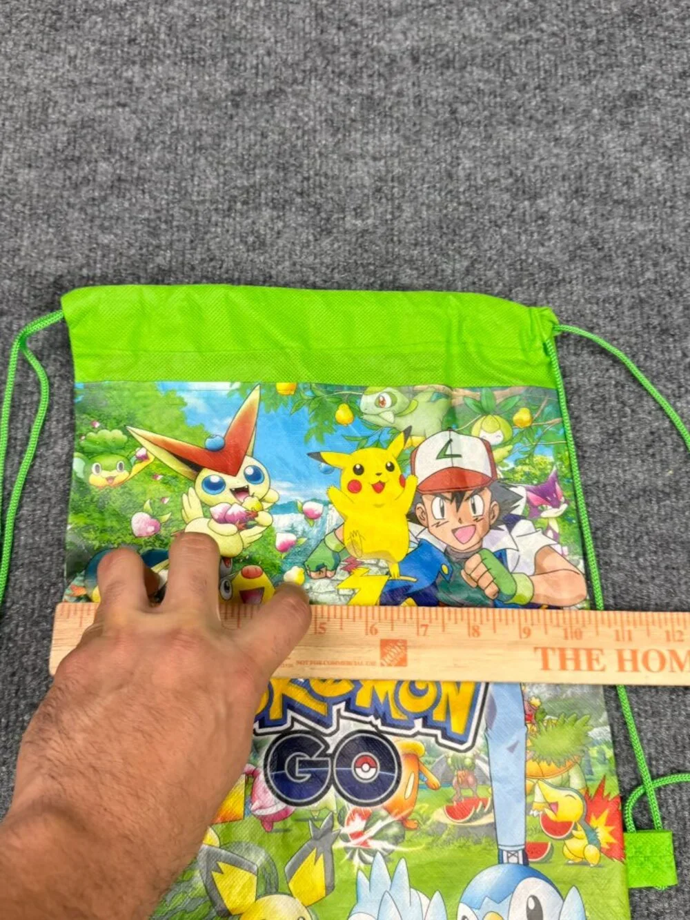 Pokemon Go Green Drawstring Backpack Gym Bag Kids Character Print Ash Pikachu